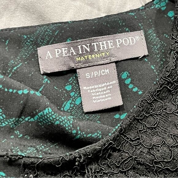 A Pea in the Pod Maternity Black & Green Lace Print Side Tie Jersey Dress Small - Picture 6 of 7